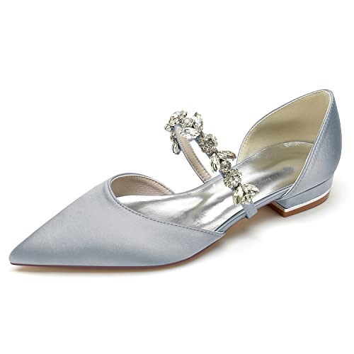 EICOFF Brautschuhe Flach Damen Geschlossene Zehen Slip On Niedriger Absatz Hochzeitsschuhe mit Strass Kleiderpumps,Silber,39 EU von EICOFF