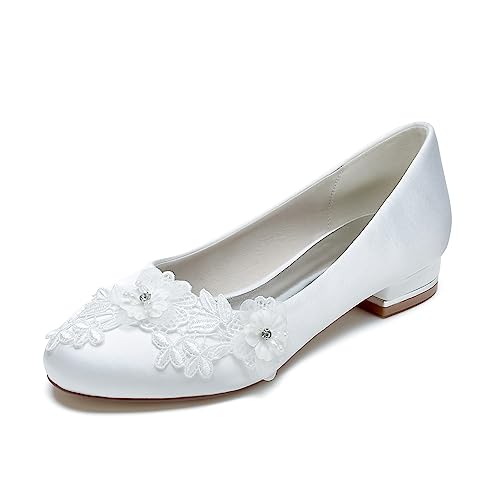 EICOFF Brautschuhe Ivory, Hochzeitsschuhe Damen Flach, Flache Schuhe Zum Kleid, Flache Schuhe für Damen Elegant Geschlossene Ballerinas Flach,Weiß,40 EU von EICOFF