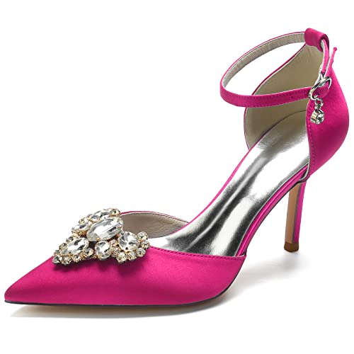 EICOFF Brautschuhe Ivory Hochzeitsschuhe Damen Geschlossene Spitz Toe Bridal Strass Knöchelriemen Absatzschuhe Formelles Ballkleid Pumps,Rose,41 EU von EICOFF