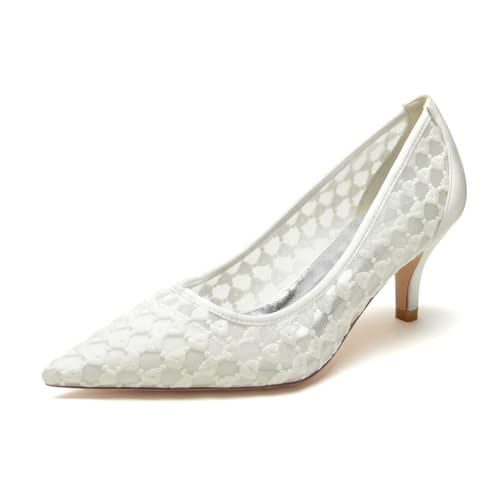 EICOFF Brautschuhe Lace Satin Hochzeitsschuhe Damen Closed Toe Absatzschuhe Slip Auf High Heels Pumps Kleid Partei Gericht Schuhe,Elfenbein,38 EU von EICOFF