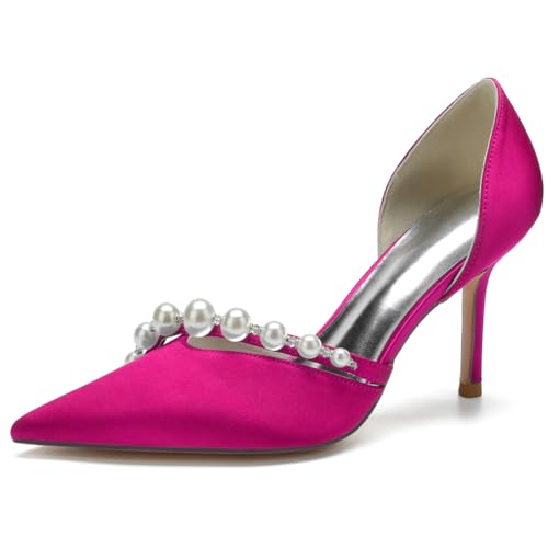 EICOFF Brautschuhe Perle Satin Hochzeitsschuhe Damen Geschlossene Dress Schuhe Hochzeit Braut Brautjungfer Schuhe Party Absatzschuhe,Rose,40 EU von EICOFF