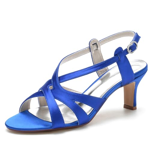 EICOFF Brautschuhe Sandalen mit Riemchen Satin Hochzeitsschuhe Damen,Royal blue,40 EU von EICOFF