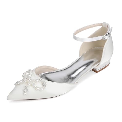 EICOFF Bridal Pearl Decorated Flat Sandals with Ankle Strap and Pointed Toe for Women Wedding Dress Party Events,Elfenbein,38 EU EICOFF Bridal Pearl Decorated Flat Sandals with Ankle Strap and Pointed Toe for Women Wedding Dress Party Events,Elfenbein,38 EU von EICOFF