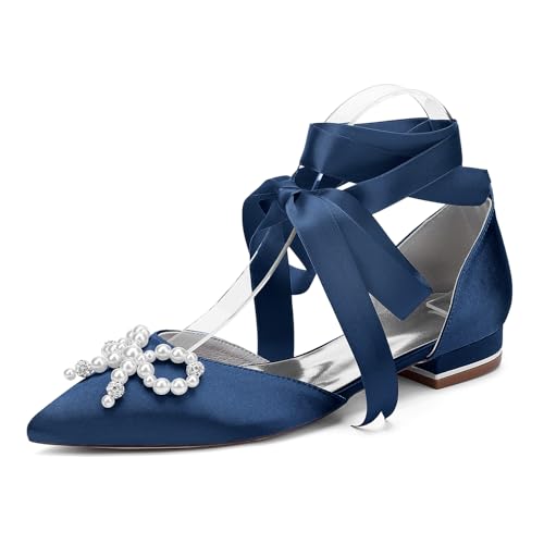 EICOFF Bridal Pearl Embellished Flat Sandals Women's Pointed Toe Comfort Wedding Shoes for Reception and Party Dress Events,Dark Blue,38 EU EICOFF Bridal Pearl Embellished Flat Sandals Women's Pointed Toe Comfort Wedding Shoes for Reception and Party Dress Events,Dark Blue,38 EU von EICOFF