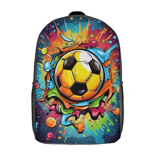 EICOFF Bunter Fußball Schulrucksack Für Mädchen Und Jungen Wasserdichter Kinderrucksack Für Schule, Klasse Und Freizeit, Mit Mehreren Fächern, Geschenk Für Kinder Und Teenager 17inch von EICOFF