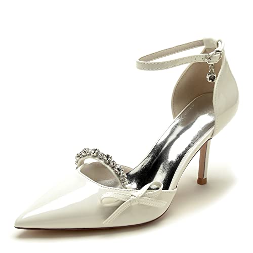 EICOFF Damen Hochzeit Schuhe Geschlossene Zehen Brautschuhe Strass Absatzschuhe Knöchelriemen High Heels Kleid Partei Arbeitschuhe,Beige,37 EU von EICOFF