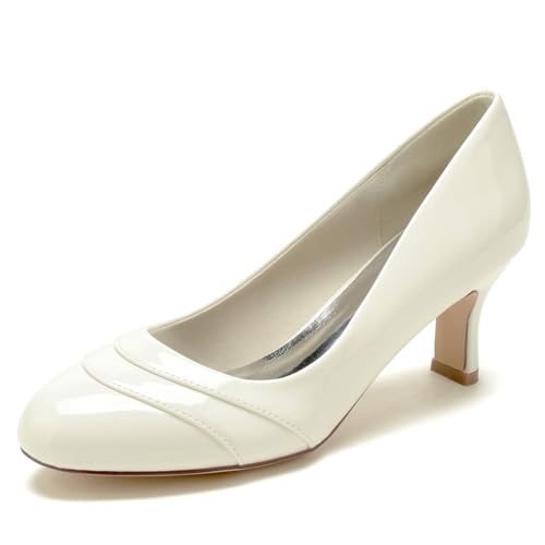 EICOFF Damen Kleidschuhe Pumps mit Stilettos High Heels Slip Auf Brautschuhe Runde Zehe Kleid Partei Hochzeit Arbeitschuhe Absatz Pumps,Beige,37 EU von EICOFF