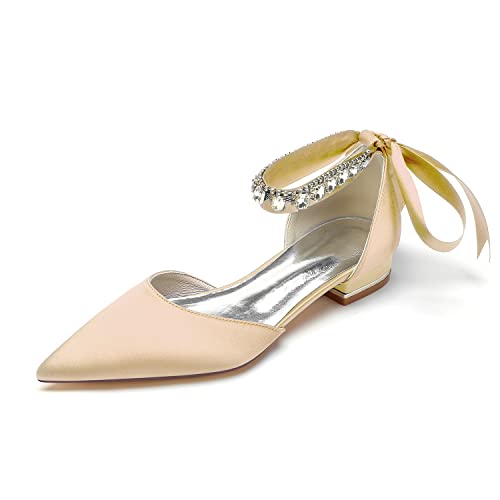 EICOFF Damen Low Heel Geschlossene Zehe Hochzeitsschuhe für Braut Satin Knöchelriemen Sandalen Abend Party Abschlussball Tanzkleid Arbeitsschuhe,Champagne,41 EU von EICOFF