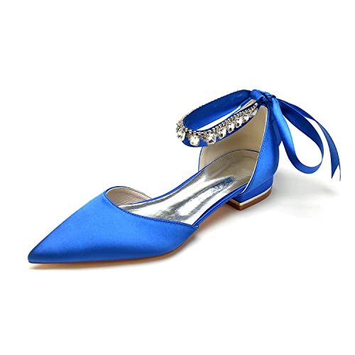 EICOFF Damen Low Heel Geschlossene Zehe Hochzeitsschuhe für Braut Satin Knöchelriemen Sandalen Abend Party Abschlussball Tanzkleid Arbeitsschuhe,Royal Blue,36 EU von EICOFF