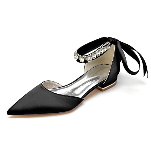 EICOFF Damen Low Heel Geschlossene Zehe Hochzeitsschuhe für Braut Satin Knöchelriemen Sandalen Abend Party Abschlussball Tanzkleid Arbeitsschuhe,Schwarz,42 EU von EICOFF