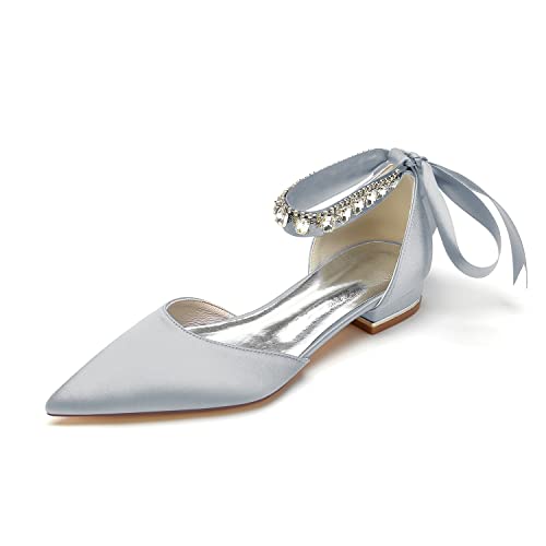 EICOFF Damen Low Heel Geschlossene Zehe Hochzeitsschuhe für Braut Satin Knöchelriemen Sandalen Abend Party Abschlussball Tanzkleid Arbeitsschuhe,Silber,36 EU von EICOFF