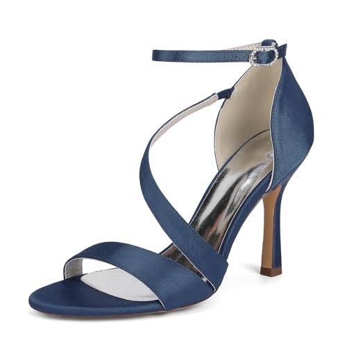 EICOFF Damen Offene Zehe High Heel Sandalen Satin Knöchelriemen Verstellbare Schnalle Kleid Pumps Stiletto Abend Party Ballschuhe,Dark Blue,40 EU EICOFF Damen Offene Zehe High Heel Sandalen Satin Knöchelriemen Verstellbare Schnalle Kleid Pumps Stiletto Abend Party Ballschuhe,Dark Blue,40 EU von EICOFF