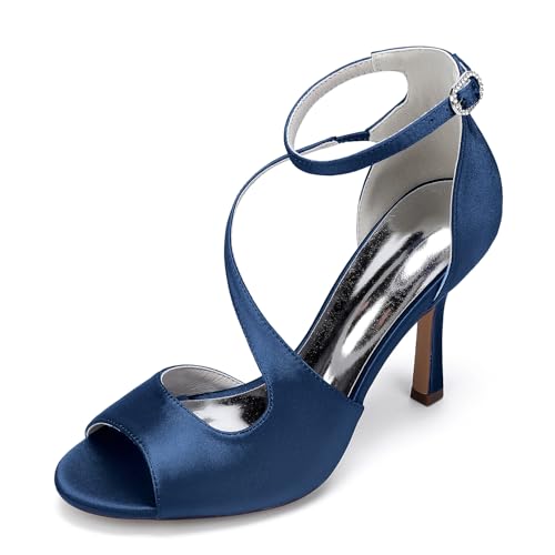 EICOFF Damen Peep Toe Stiletto Pumps Satin Knöchelriemen Braut Hochzeitsschuhe Verstellbare Schnalle Kleid Partei Abendschuhe Sandalen,Dark Blue,37 EU EICOFF Damen Peep Toe Stiletto Pumps Satin Knöchelriemen Braut Hochzeitsschuhe Verstellbare Schnalle Kleid Partei Abendschuhe Sandalen,Dark Blue,37 EU von EICOFF