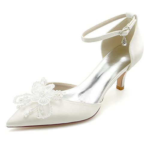 EICOFF Damen Perlen Brautschuhe mit Riemchen Braut Frauen Absatzschuhe Geschlossene Zehen Kleid Party Hochzeit Schuhe Sandaletten,Elfenbein,43 EU von EICOFF