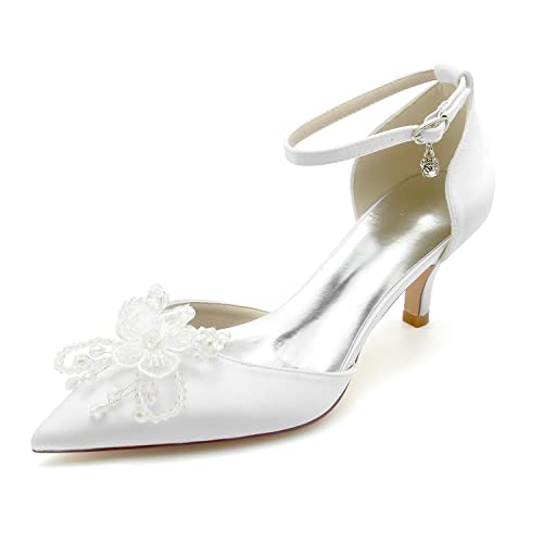 EICOFF Damen Perlen Brautschuhe mit Riemchen Braut Frauen Absatzschuhe Geschlossene Zehen Kleid Party Hochzeit Schuhe Sandaletten,Weiß,41 EU von EICOFF