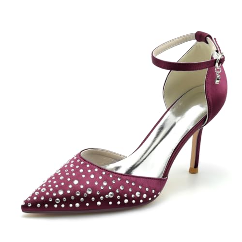 EICOFF Damen Pumps Riemchenpumps Spangenpumps Sandale mit Spitzem Zehenbereich und Absatzschuhe Knöchelriemen Hochzeitsschuhe für Partys,Burgundy,38 EU von EICOFF