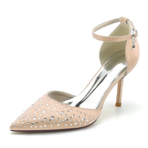 EICOFF Damen Pumps Riemchenpumps Spangenpumps Sandale mit Spitzem Zehenbereich und Absatzschuhe Knöchelriemen Hochzeitsschuhe für Partys,Champagne,40 EU von EICOFF