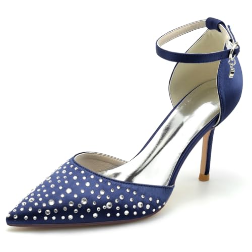 EICOFF Damen Pumps Riemchenpumps Spangenpumps Sandale mit Spitzem Zehenbereich und Absatzschuhe Knöchelriemen Hochzeitsschuhe für Partys,Dark Blue,39 EU von EICOFF
