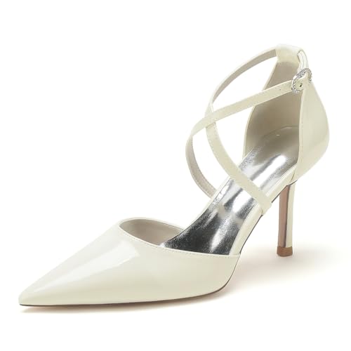 EICOFF Damen Riemchen Pumps mit Absatz Spangenpumps Brautschuhe Knöchelriemen Sandaletten Spitz Toe Frauen Kleid Hochzeitsschuhe,Beige,36 EU von EICOFF