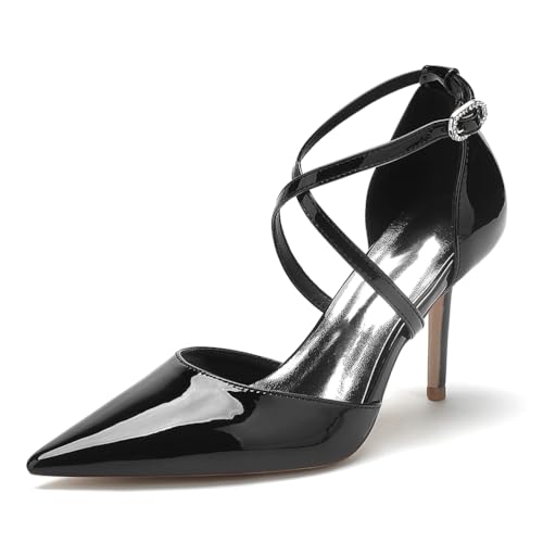 EICOFF Damen Riemchen Pumps mit Absatz Spangenpumps Brautschuhe Knöchelriemen Sandaletten Spitz Toe Frauen Kleid Hochzeitsschuhe,Schwarz,41 EU von EICOFF