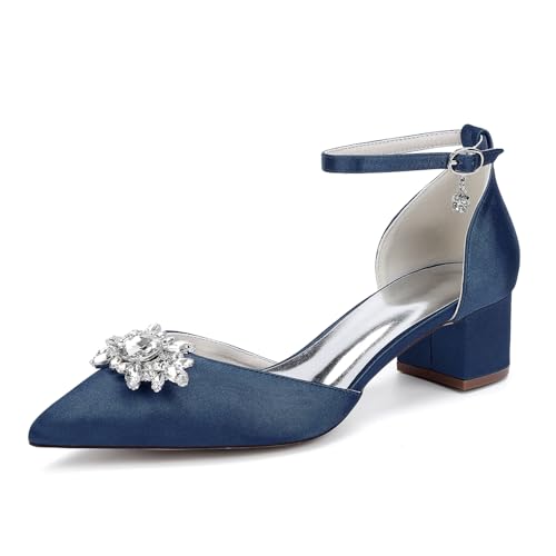 EICOFF Damen Satin Knöchelriemen Hochzeitsschuhe Spitze Zehen Strasssteine Blockabsatz Pumps Frauen Braut Party Kleid Abende Sommerschuhe,Dark Blue,37 EU EICOFF Damen Satin Knöchelriemen Hochzeitsschuhe Spitze Zehen Strasssteine Blockabsatz Pumps Frauen Braut Party Kleid Abende Sommerschuhe,Dark Blue,37 EU von EICOFF