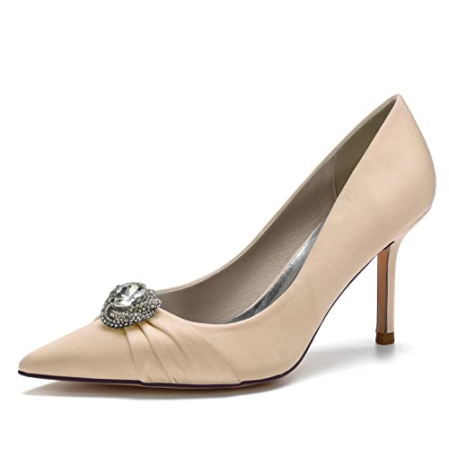 EICOFF Damen Strass Pumps mit Absatzschuhe Brautschuhe der Frauen Bequeme Slip Auf Geschlossene Zehen Braut Brautjungfer Schuhe,Champagne,39 EU von EICOFF