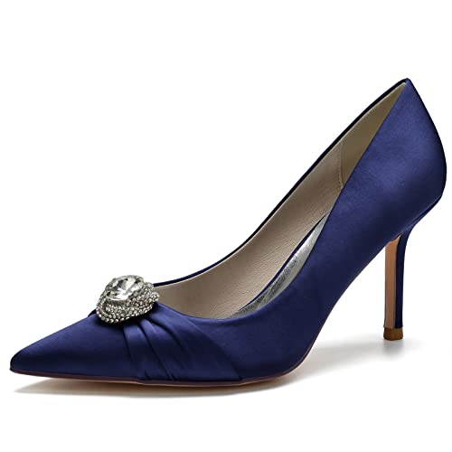 EICOFF Damen Strass Pumps mit Absatzschuhe Brautschuhe der Frauen Bequeme Slip Auf Geschlossene Zehen Braut Brautjungfer Schuhe,Dark Blue,40 EU von EICOFF
