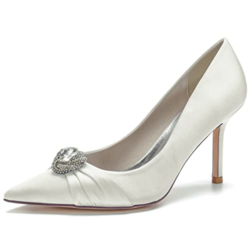 EICOFF Damen Strass Pumps mit Absatzschuhe Brautschuhe der Frauen Bequeme Slip Auf Geschlossene Zehen Braut Brautjungfer Schuhe,Elfenbein,38 EU von EICOFF
