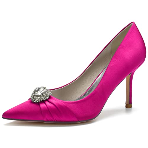EICOFF Damen Strass Pumps mit Absatzschuhe Brautschuhe der Frauen Bequeme Slip Auf Geschlossene Zehen Braut Brautjungfer Schuhe,Rose,40 EU von EICOFF
