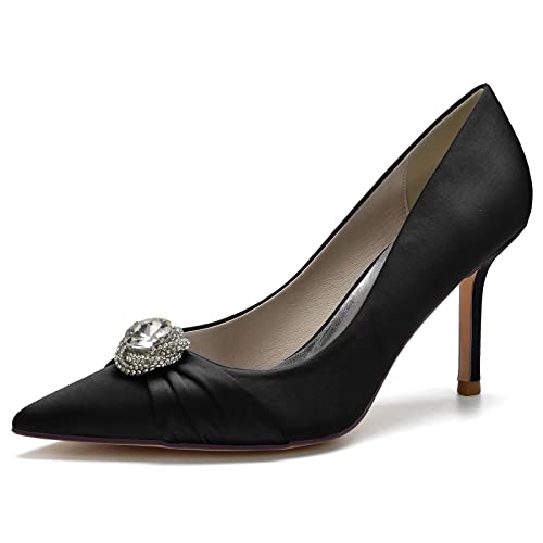 EICOFF Damen Strass Pumps mit Absatzschuhe Brautschuhe der Frauen Bequeme Slip Auf Geschlossene Zehen Braut Brautjungfer Schuhe,Schwarz,41 EU von EICOFF