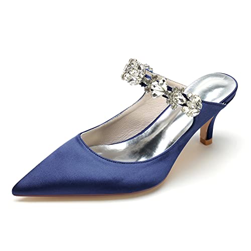 EICOFF Hochzeit Schuhe mit Absatz Pumps Damen High Heels Brautschuhe Pointed Toe Strass Slip Auf Kleid Partei Arbeit Sandalen,Dark Blue,42 EU von EICOFF