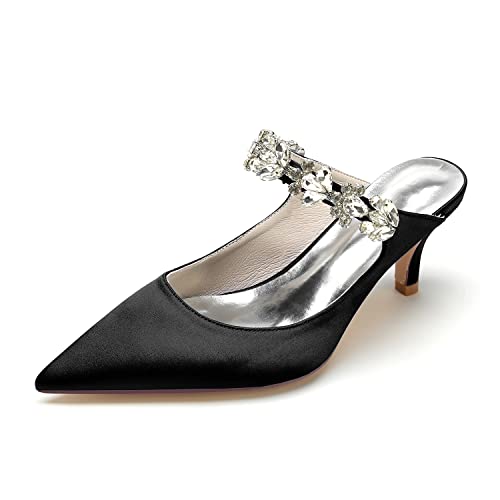 EICOFF Hochzeit Schuhe mit Absatz Pumps Damen High Heels Brautschuhe Pointed Toe Strass Slip Auf Kleid Partei Arbeit Sandalen,Schwarz,41 EU von EICOFF
