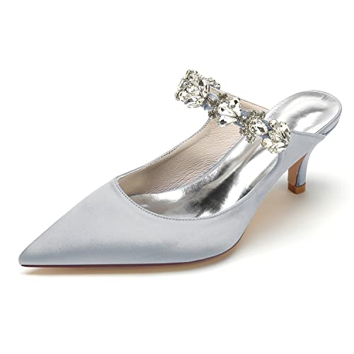 EICOFF Hochzeit Schuhe mit Absatz Pumps Damen High Heels Brautschuhe Pointed Toe Strass Slip Auf Kleid Partei Arbeit Sandalen,Silber,37 EU von EICOFF