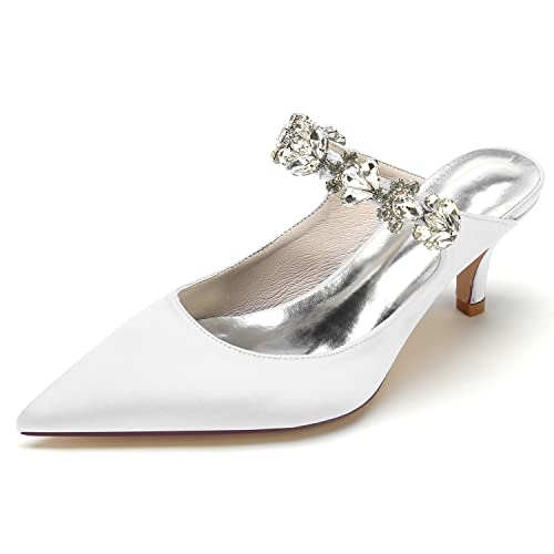 EICOFF Hochzeit Schuhe mit Absatz Pumps Damen High Heels Brautschuhe Pointed Toe Strass Slip Auf Kleid Partei Arbeit Sandalen,Weiß,40 EU von EICOFF