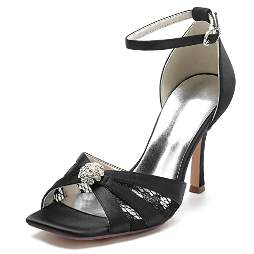 EICOFF Hochzeitsschuhe Damen High Heels Spangenpumps Strass Offene Zehen Knöchelriemen Brautschuhe Abend Party Schuhe,Schwarz,36 EU von EICOFF