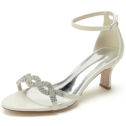 EICOFF Hochzeitsschuhe Damen Offene Zehen Tanzschuhe Sandaletten mit Riemen Stilettos Pumps Strass Braut Partys Kleid Arbeitschuhe,Beige,39 EU von EICOFF