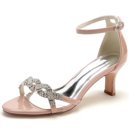 EICOFF Hochzeitsschuhe Damen Offene Zehen Tanzschuhe Sandaletten mit Riemen Stilettos Pumps Strass Braut Partys Kleid Arbeitschuhe,Nude pink,39 EU von EICOFF