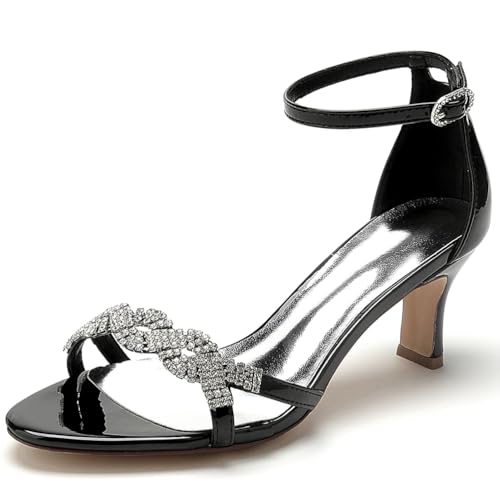 EICOFF Hochzeitsschuhe Damen Offene Zehen Tanzschuhe Sandaletten mit Riemen Stilettos Pumps Strass Braut Partys Kleid Arbeitschuhe,Schwarz,39 EU von EICOFF