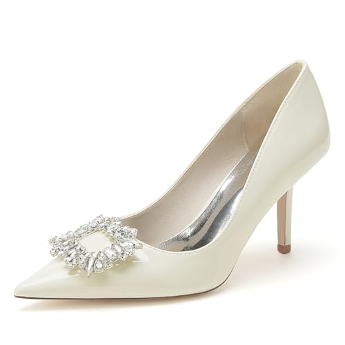 EICOFF Hochzeitsschuhe Damen Pumps High Heels Spitze Geschlossene Zehe Absatzschuhe Strass Slip Auf Kleid Party Abende Arbeitschuhe,Beige,43 EU von EICOFF
