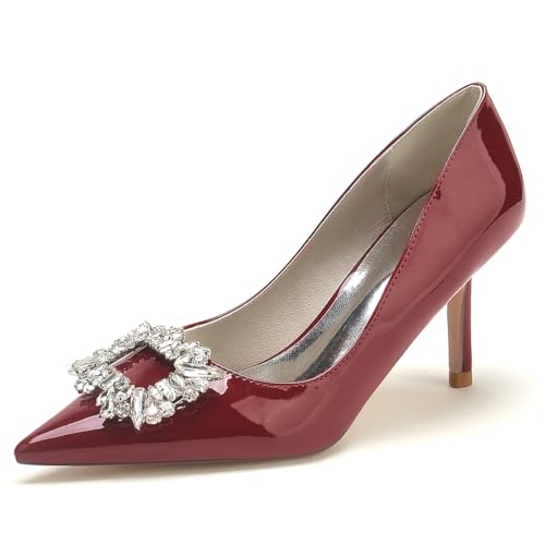 EICOFF Hochzeitsschuhe Damen Pumps High Heels Spitze Geschlossene Zehe Absatzschuhe Strass Slip Auf Kleid Party Abende Arbeitschuhe,Burgundy,36 EU von EICOFF