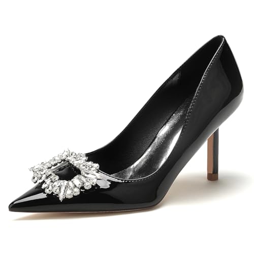 EICOFF Hochzeitsschuhe Damen Pumps High Heels Spitze Geschlossene Zehe Absatzschuhe Strass Slip Auf Kleid Party Abende Arbeitschuhe,Schwarz,41 EU von EICOFF