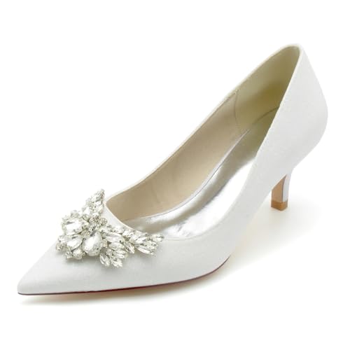 EICOFF Hochzeitsschuhe Damen Slip Auf Brautschuhe Geschlossener Spitze Glitzer Pumps Kristall Absatzschuhe Kleid Partei Arbeitschuhe,Weiß,36 EU von EICOFF