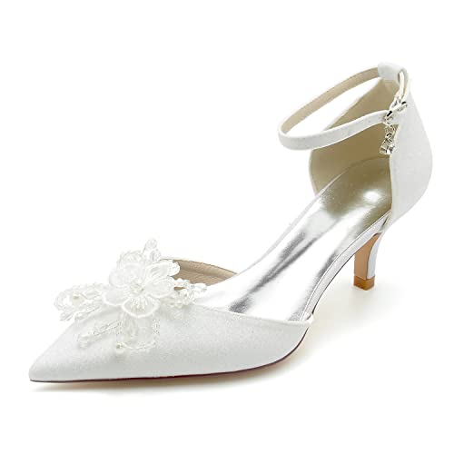 EICOFF Perlen Hochzeitsschuhe Damen Riemchen Pumps Geschlossene Spitze Zehen Absatz Brautschuhe Abende Kleid Partei Arbeitschuhe,Weiß,40 EU von EICOFF