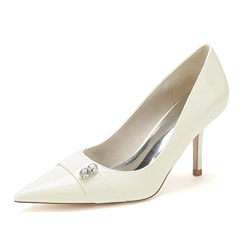 EICOFF Pumps Damen Spitze Zehe Slip-On Hochzeit Braut Schuhe Strass Stiletto High Heels Hofschuhe Party Kleid Arbeit Abend Abschlussball Sandalen,Beige,36 EU von EICOFF