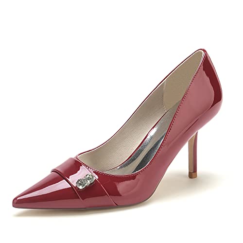 EICOFF Pumps Damen Spitze Zehe Slip-On Hochzeit Braut Schuhe Strass Stiletto High Heels Hofschuhe Party Kleid Arbeit Abend Abschlussball Sandalen,Burgundy,35 EU von EICOFF