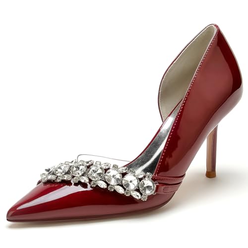 EICOFF Scarpe da Sposa da Donna Punta Chiusa Pompe Scarpe Eleganti Con Tacco a Spillo Strass Slip on Décolleté da Sera per Feste di Matrimonio,Burgundy,39 EU von EICOFF