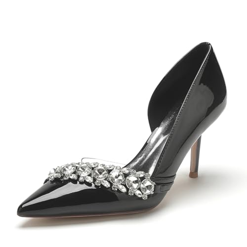EICOFF Scarpe da Sposa da Donna Punta Chiusa Pompe Scarpe Eleganti Con Tacco a Spillo Strass Slip on Décolleté da Sera per Feste di Matrimonio,Schwarz,41 EU von EICOFF