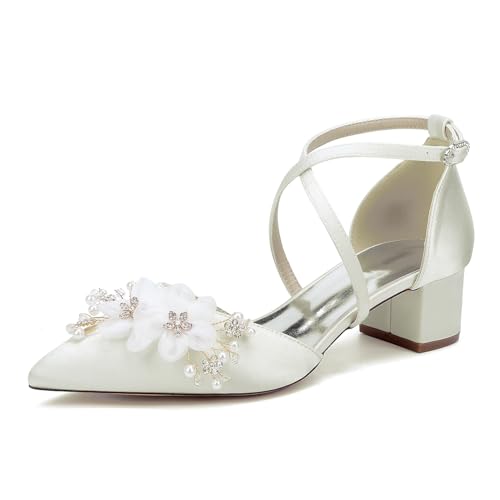 EICOFF Spitze Zehen Hochzeitsschuhe für Damen niedrige Blockabsätze Satin Perlen Blumen Pumps Knöchelriemen Brautschuhe Party Abende Kleid Schuhe,Elfenbein,40 EU EICOFF Spitze Zehen Hochzeitsschuhe für Damen niedrige Blockabsätze Satin Perlen Blumen Pumps Knöchelriemen Brautschuhe Party Abende Kleid Schuhe,Elfenbein,40 EU von EICOFF