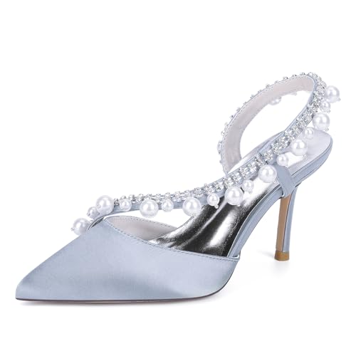 EICOFF Women's Closed Toe High Heels Slingback Sandals with Pearl Ankle Strap for Bridal Wedding Party Dress Celebrations,Silber,41 EU von EICOFF