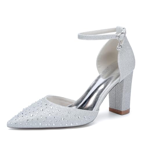 EICOFF Women's High Heels with Pointed Toe Ankle Strap Rhinestone Detail Bridal Wedding Shoes for Evening Party Prom Events,Silber,41 EU EICOFF Women's High Heels with Pointed Toe Ankle Strap Rhinestone Detail Bridal Wedding Shoes for Evening Party Prom Events,Silber,41 EU von EICOFF